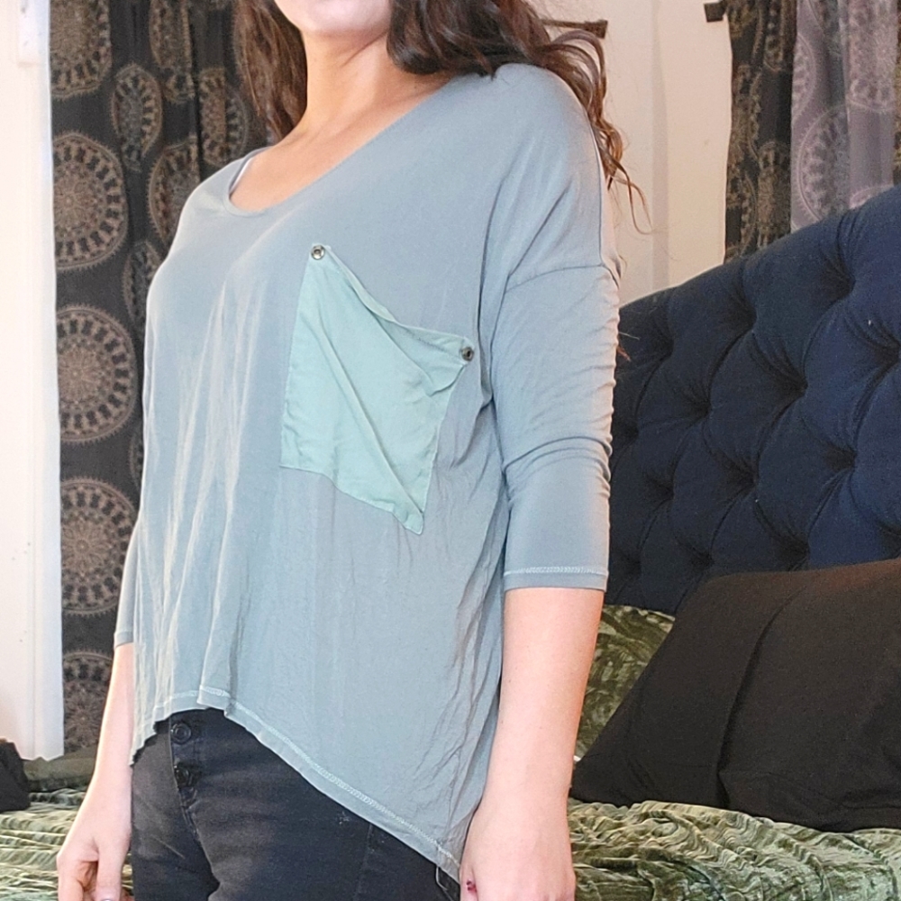 Blue Green Slouchy Top M